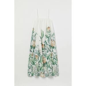 H&M White Maxi Dress with Green Botanical Print